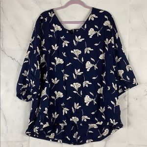 Junarose Floral V-Neck 3/4 Sleeve Popover Top XXL